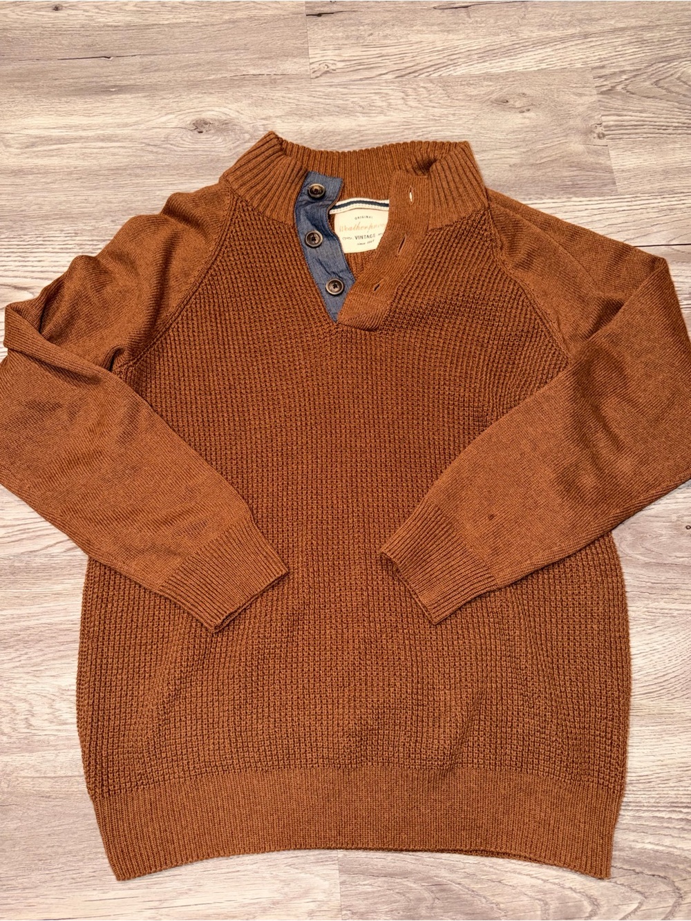 Men's Chestnut Brown Button-Neck Sweater